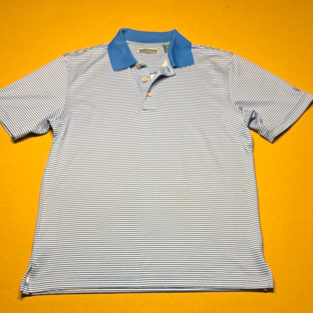 Cubavera Light Blue and White Striped Polo Shirt